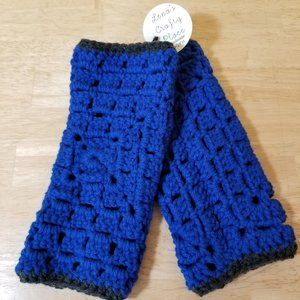 Dr Who Colors Blue Black Hand Knit Crochet Adult Wristers Fingerless Gloves